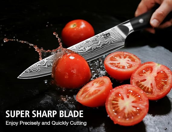 SHAN ZU Utility Knife 6 inch, Japanese Damascus Kitchen Knife, Professional Chef Knife with Sharp 67 Layers High Carbon Steel Blade and G10 Handle - PRO Series | Sharp 67 Layers High Carbon Steel Blade and G10 Handle - PRO Series