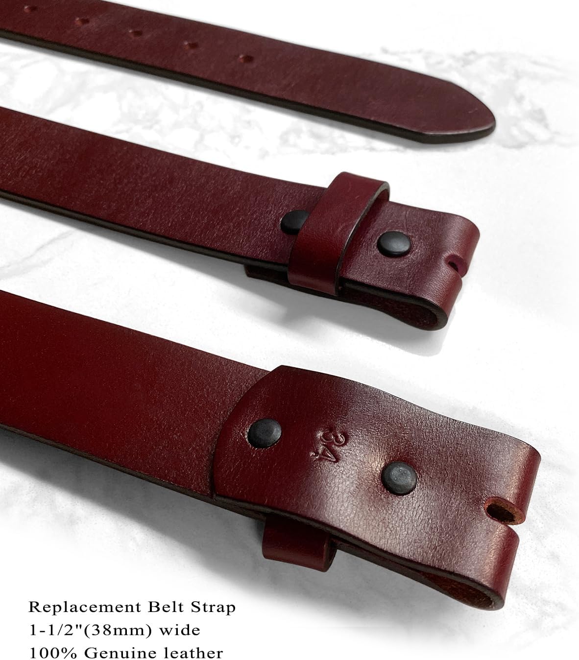 BS055 Burgundy Casual Jean Belt Genuine Full Grain Leather Belt 1-1/2" (38mm)/ 1-3/8'' (35mm) wide - Image 2