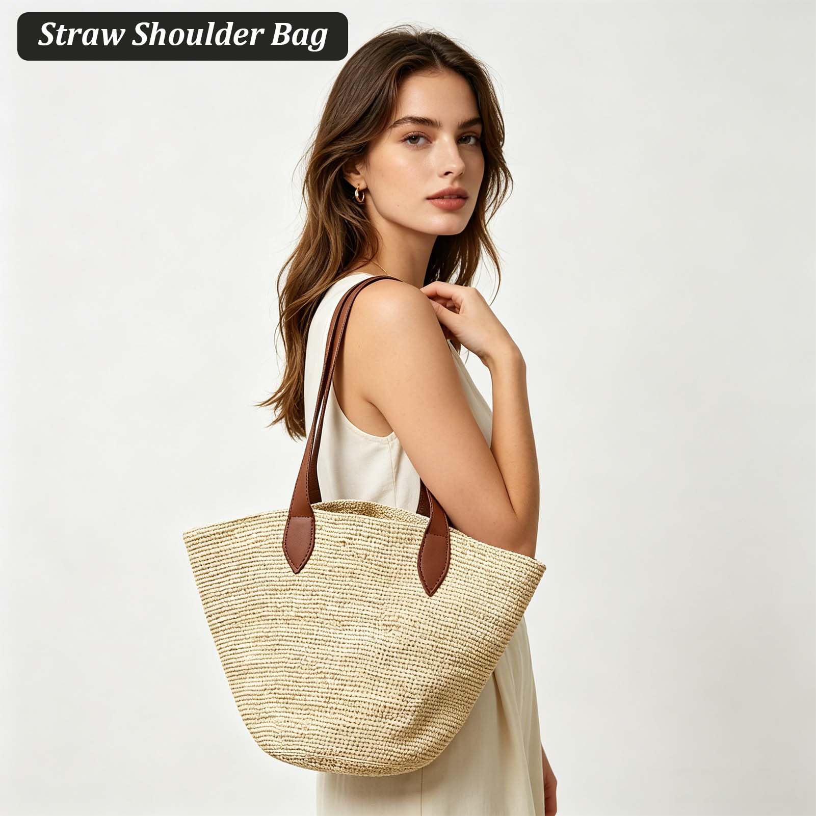 Raffia Geflochtene Tasche Damen Strohtasche Strandtasche Korbtasche Stroh Handtasche Umhängetasche Sommertaschen Für Strand Urlaub Reisen Straw Bags For Women Summer Beach Tote (Kleine)