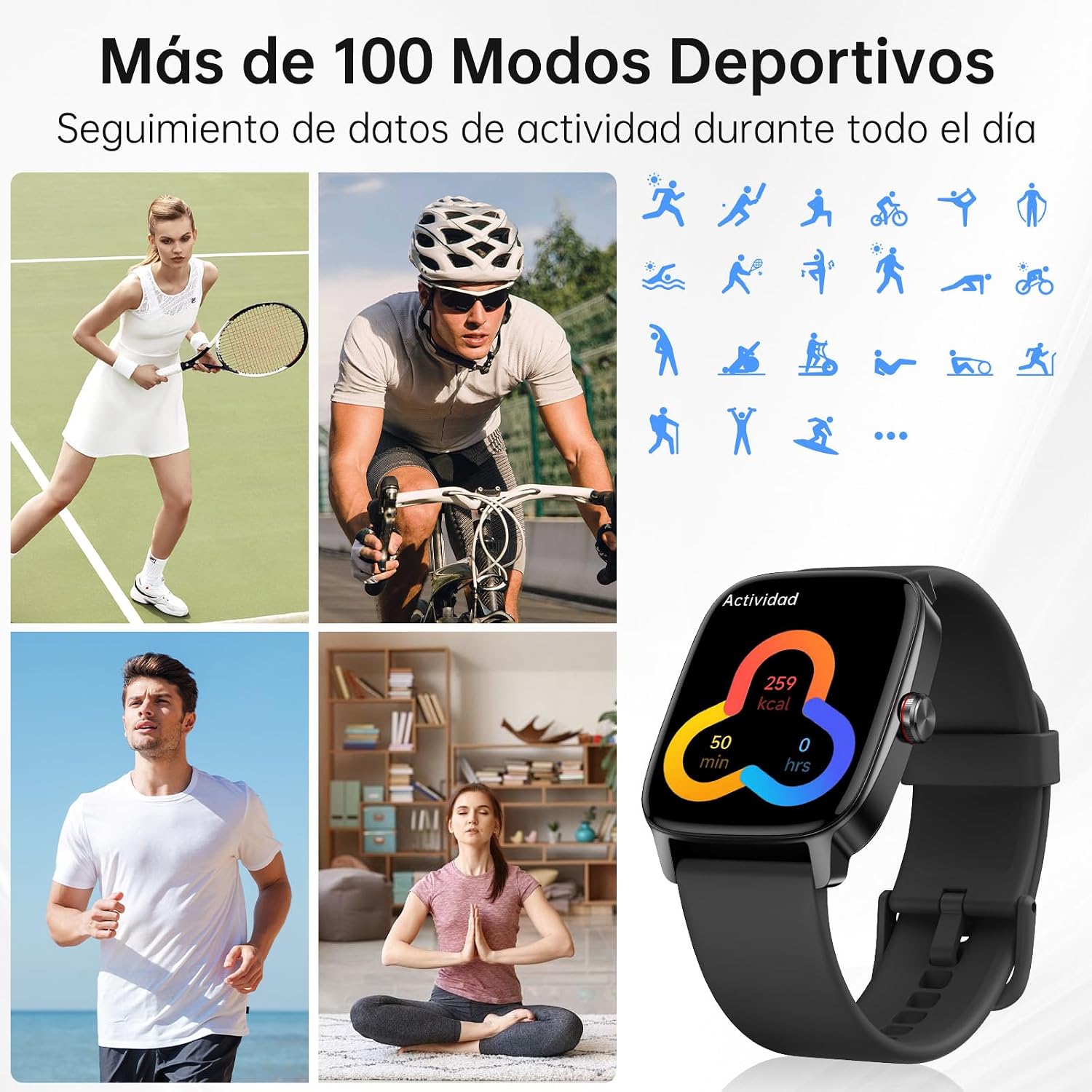 Reloj Inteligente Mujer Hombre con Llamadas Bluetooth y Voz AI, 1.85» Smartwatch con Whatsapp Notificación, Pulsómetro/SpO2/Sueño/Podómetro, 110+ Modos Deportivos, Impermeable IP68 para iOS/Android 7