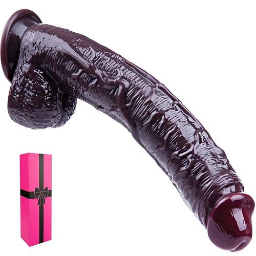 Consolador enorme y grueso de 30 cm, consolador de silicona negro, ventosa fuerte. Consolador anal ancho XXXL extra grande, consolador largo de pene grande realista, juguete sexual para adultos - XXL