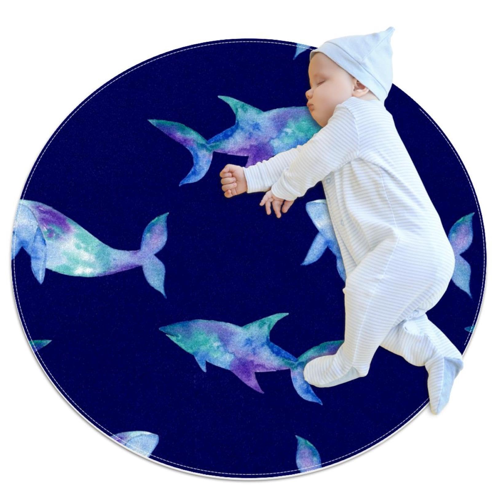 Tapis de salle de bain antidérapant et rond motif aquarelle