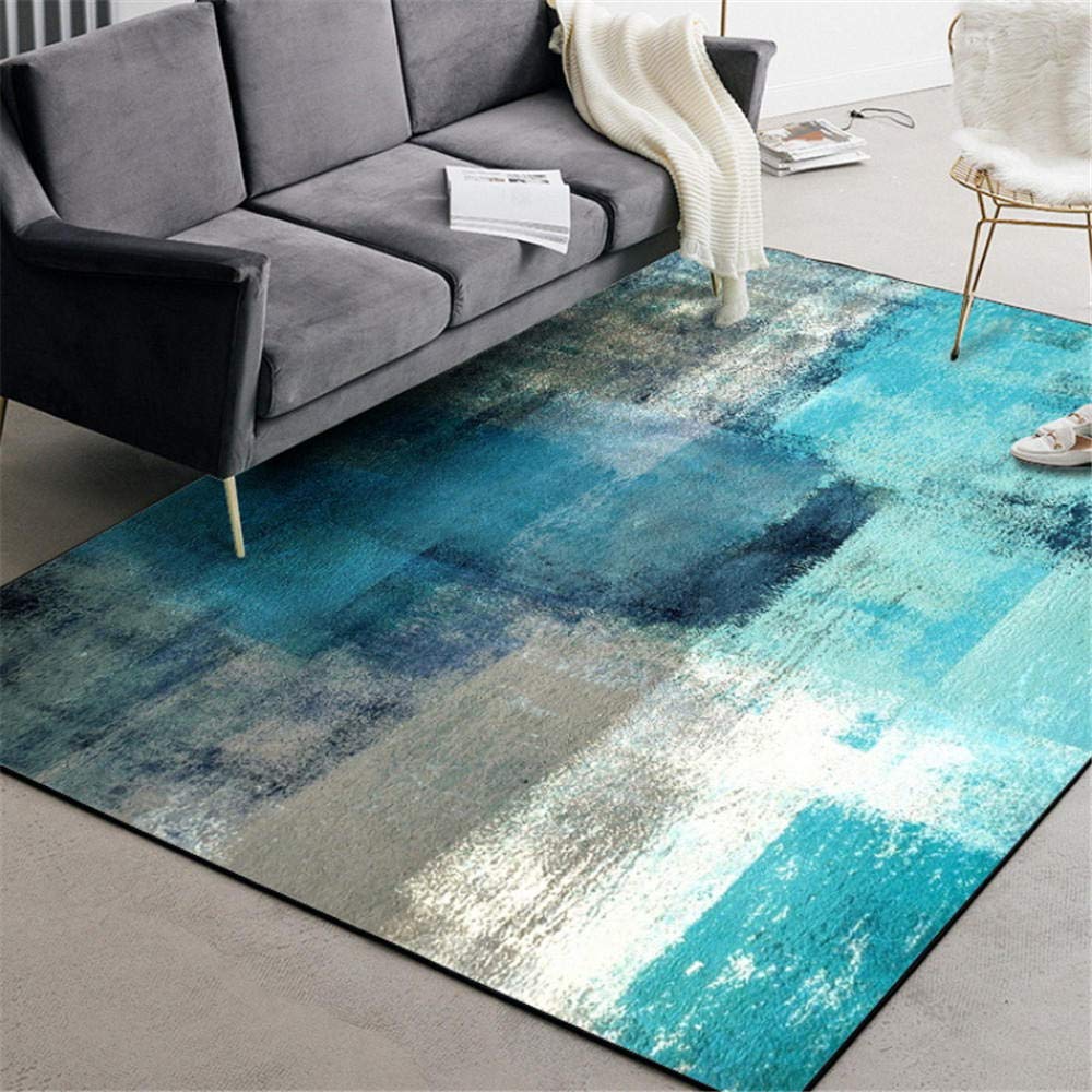 Tapis abstrait bleu aquarelle moderne design antidérapant de salon