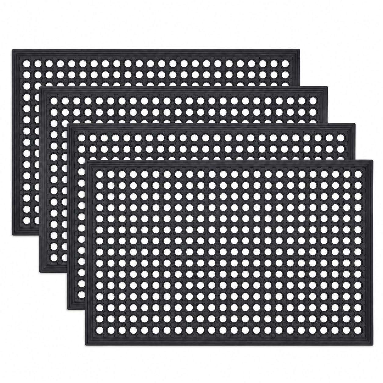 Tapis d'Extérieur Rectangulaire Antidérapant Noir, 91cmx61cm, Anti-Fatigue et Facile à Nettoyer pour Cuisine, Salle de Bain, Entrepôt et Zones de Travail Industrielles