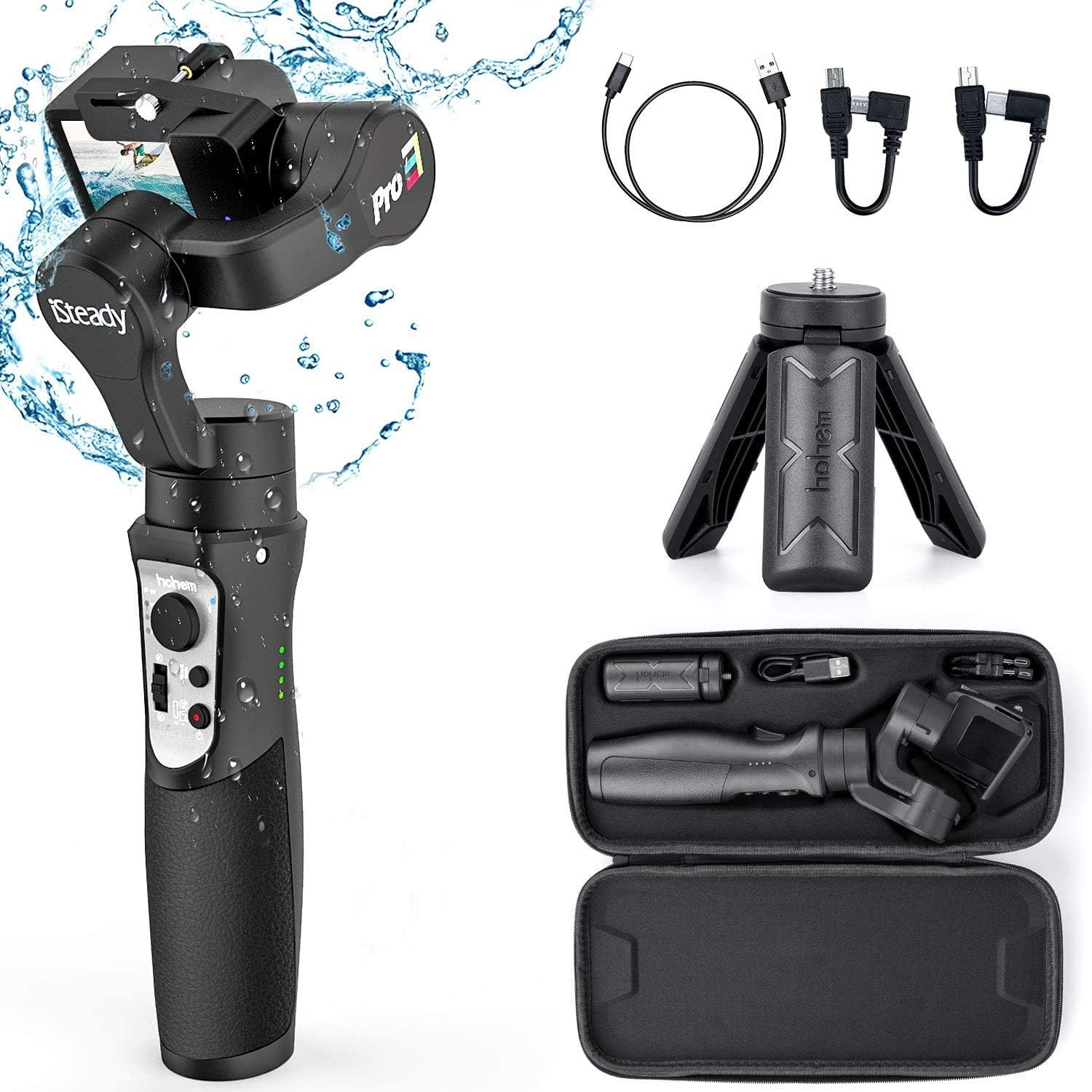 Hohem iSteady Pro 3, 3-Axis Handheld Gimbal Stabilizer Compatible with GoPro Hero 8/7/6/5/4/3 DJI OSMO Action Insta360 One R Sony RX0 YI Cam, GoPro Control 12hrs Battery Life