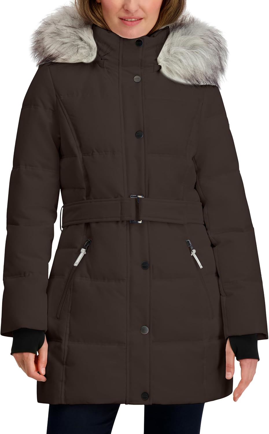 Nautica Women's Parka Jacket with Faux Fur Hood Strip (Removable)