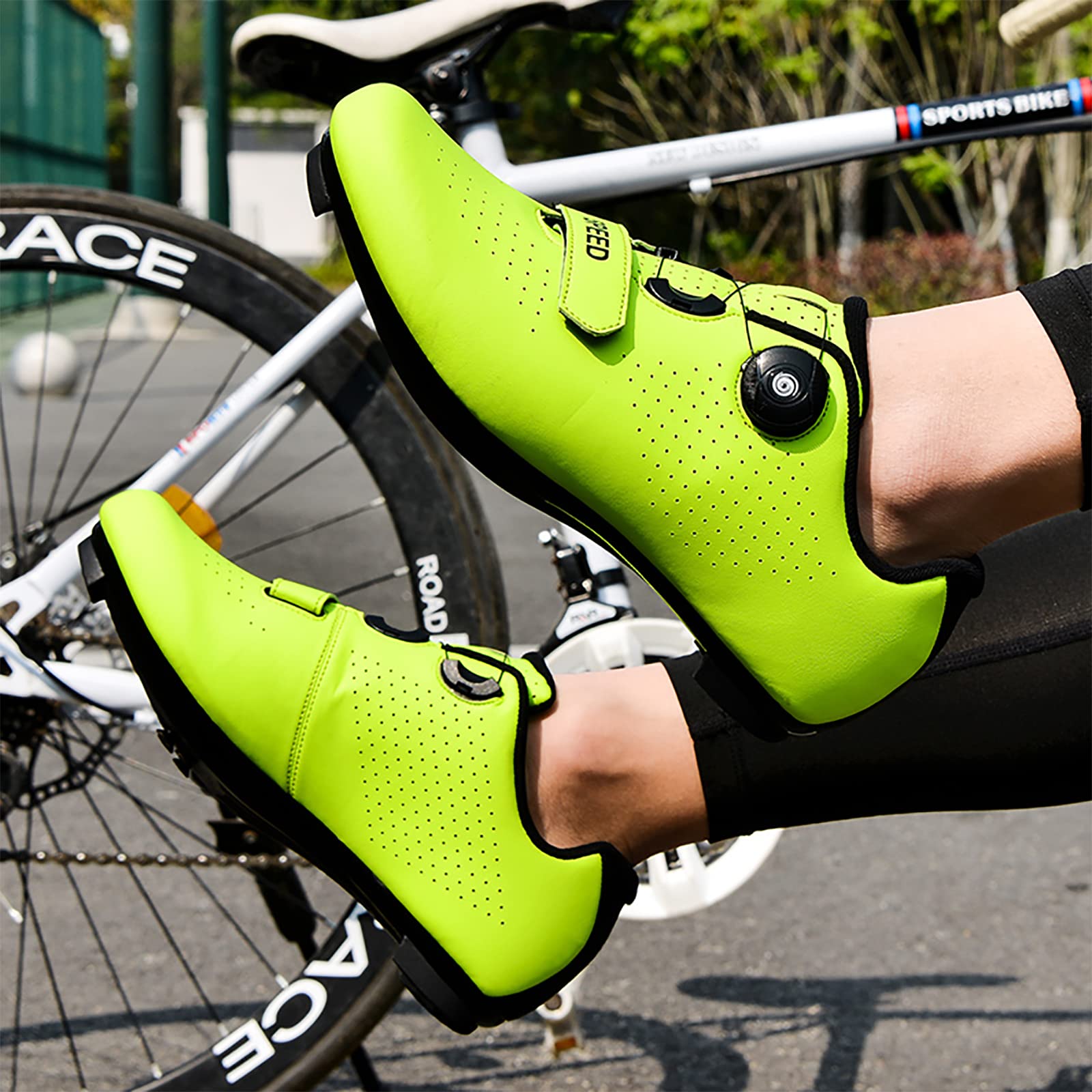 Męskie buty rowerowe, damskie, górskie buty do rowerów szosowych, kompatybilne z Shimano Spd & Look Delta, kompatybilne z butami peoton do użytku wewnątrz / na zewnątrz (42, zielone)