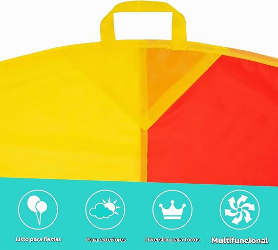 THE TWIDDLERS Rainbow Parachute Large Iris XL with 12 Handles for Kids (3.7m) - Indoor/Outdoor Group Set for Children's Schools and Birthdays