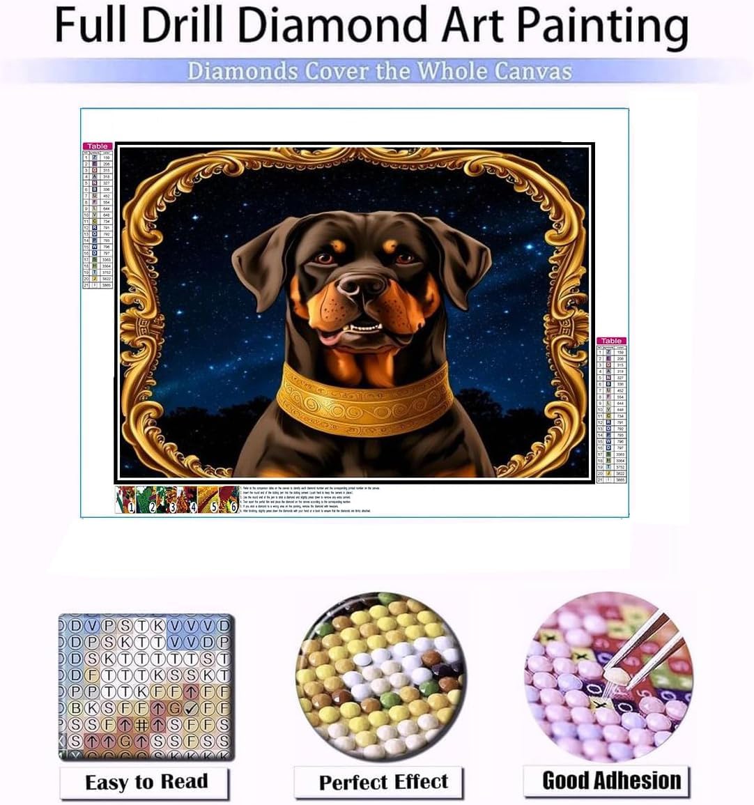 AiEiIiOiUi Rottweiler Pet Cute Dog Diamond Painting Kits for Adults, 5D Crystal Diamonds Art with Accessories Tools, Picture DIY Art Craft for Home Décor Gift image 2