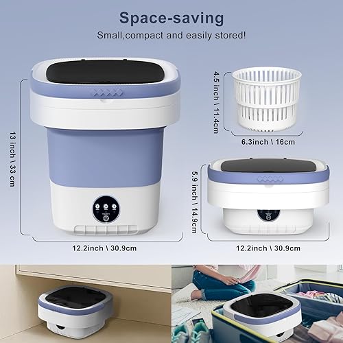 Miniatura 2 de Lavadora portátil, mini lavadora mejorada de 12 litros con cesta giratoria, limpieza de lavadora plegable para ropa interior, calcetines de ropa de