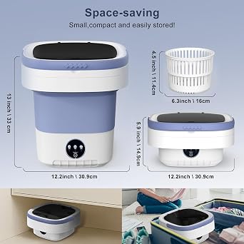 Portable Washing Machine, 12L Upgraded Mini Washing Machine With Spin Basket, Foldable Camping Washing Machine for Underwear, Baby Clothes Socks, Small Washing Machine for Apartments, Dorm,RV, Travel [Energy Class E]