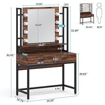 Amazon｜Tribesigns 化粧台テーブル ライト付きミラー付き