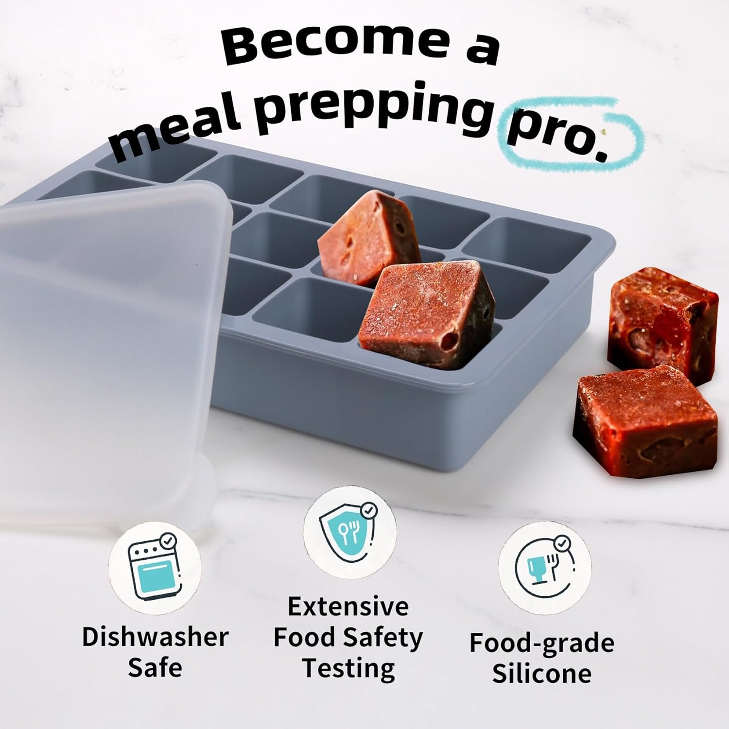 2 Tbsp Silicone Freezer Molds - Perfect for Storing Garlic, Herbs, Ginger, Pesto, Tomato Paste, Lemon Juice, Purees and More - Silicone Food Freezer Tray(Blue 4 Pack)