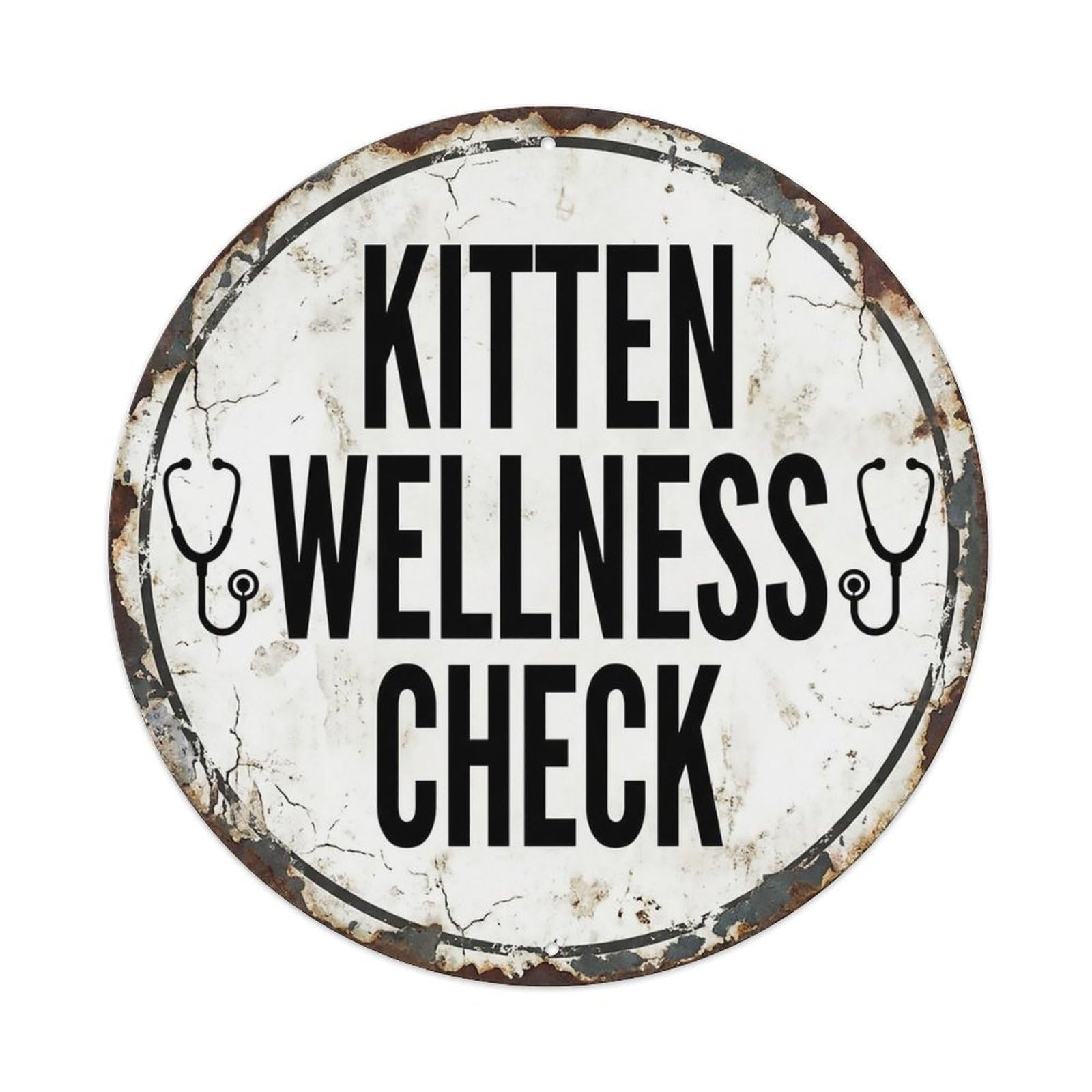 Vintage Kitten Wellness Check Decor Metal Tin Sign
