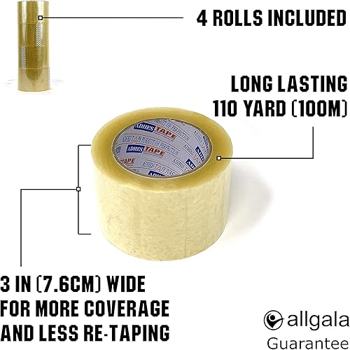 Miniatura 10 de Allgala Paquete de valor de cinta de embalaje de sellado de cartón resistente-Bronceado (6 rollos) 2"x110-TP10002