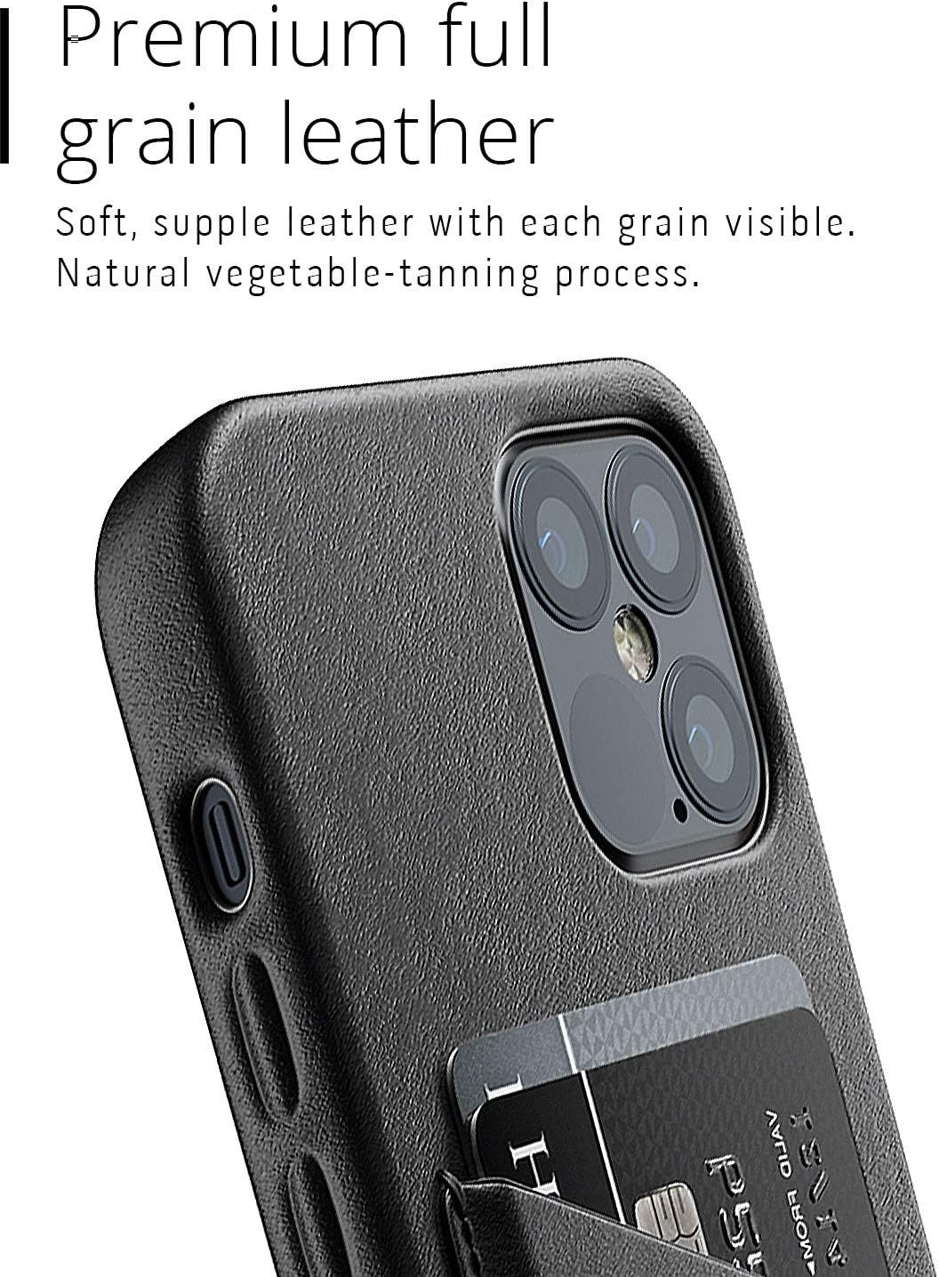 Mujjo Full Leather Wallet Case for iPhone 12 Pro, iPhone 12 with Card Holder (Black)