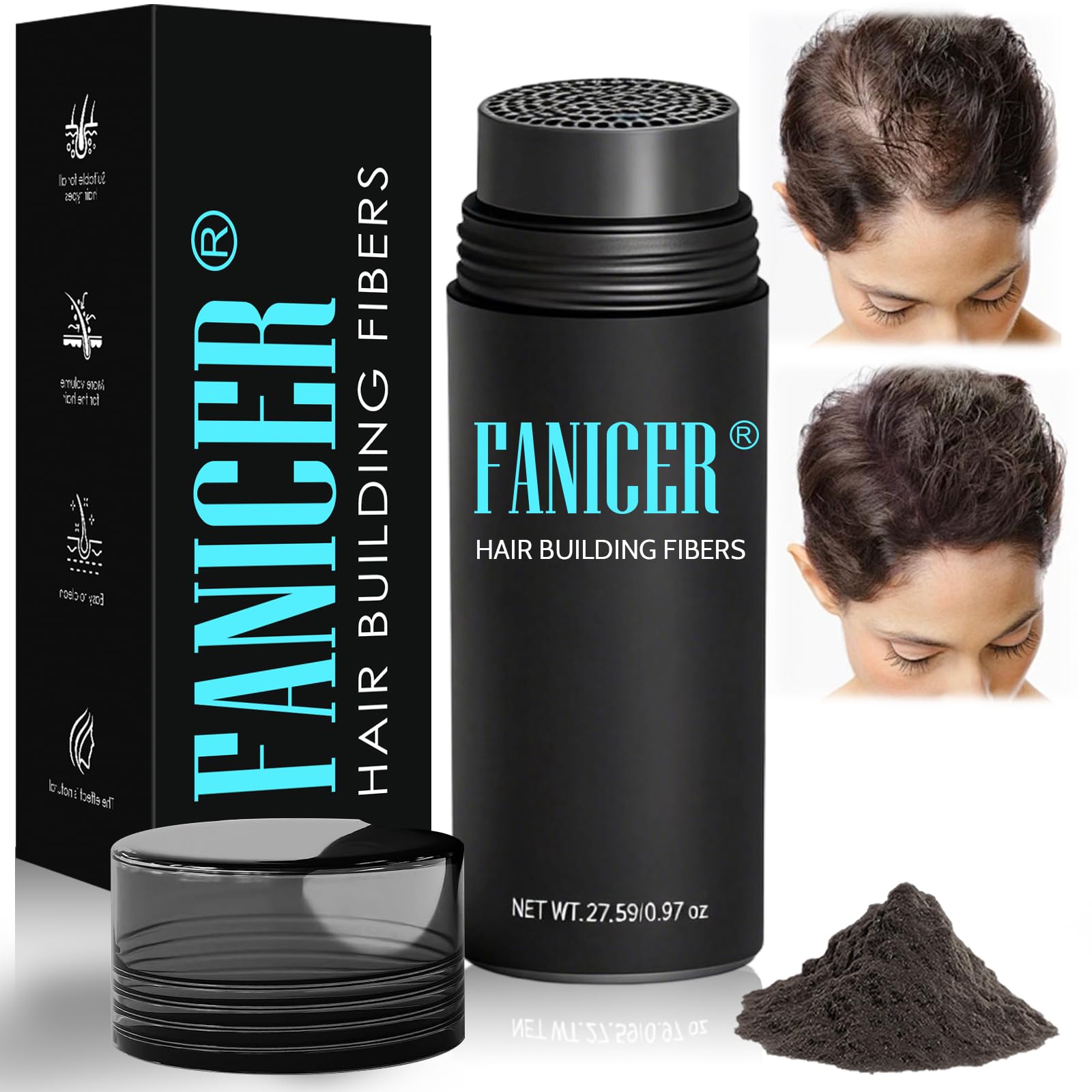 Polvere Fibre Per Capelli, Durabile Polvere Volumizzante Capelli Uomo e Donna, Copertura per capelli rare, Creare capellis soffici, Riempire i diradati (Castano Scuro)