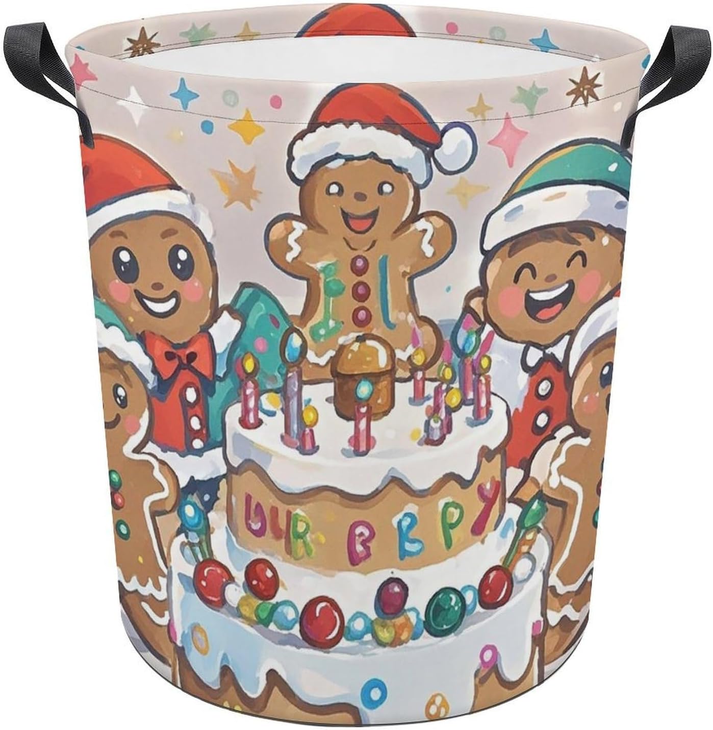 13.8 × 13.8 × 17.3 Inches Collapsible Laundry Baskets Birthday Gingerbread Printed Waterproof Laundry Hamper Foldable Dirty Clothes Storage Bin for Bathroom Bedroom Office