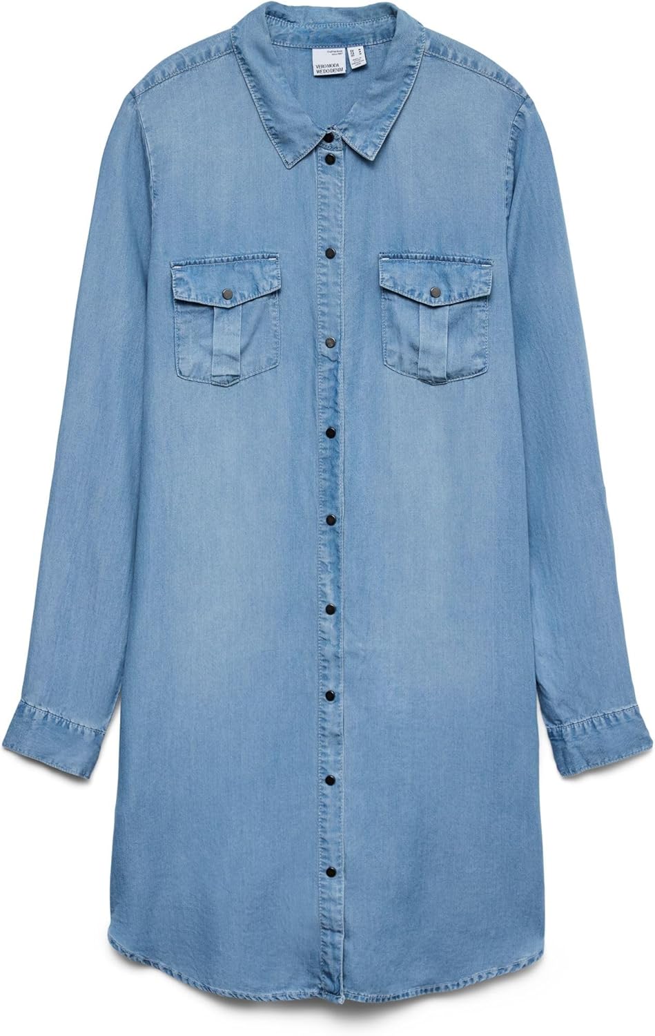 VERO MODA Camicia in Tessuto Morbido con Tasche Laterali a Filetto e Bottoni a Clip sul Fronte.