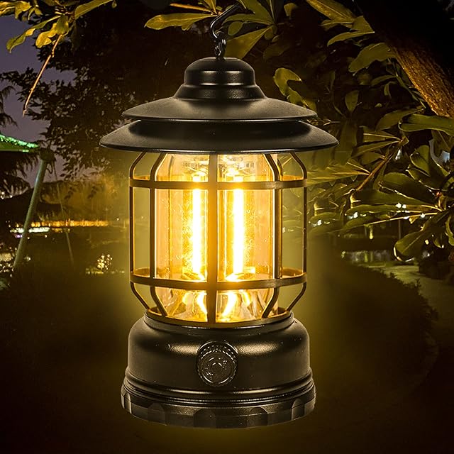 Seutgjie Rechargeable Camping Lantern Retro Vintage Warm Light Dimmable Type C Camping Lights for Tents Outdoor Power Outages Hiking Emergency Fishing