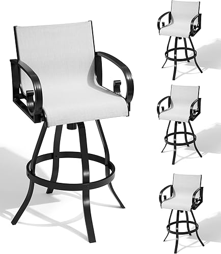 JOINHOM Patio Sunbrella - Juego de 4 taburetes de bar giratorios para exteriores, sillas de bar de aluminio fundido con respaldo alto, reposabrazos