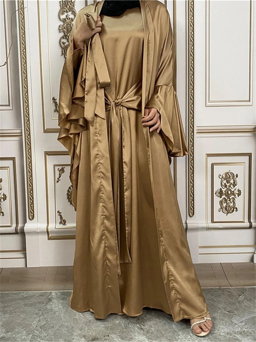 LNNSHX 2-teiliges Abaya-Set, Lange Ärmel vorne, langes Kleid, muslimische Frau, Dubai, islamische Kleidung, Hijabi, bescheidene Outfits, Ramadan