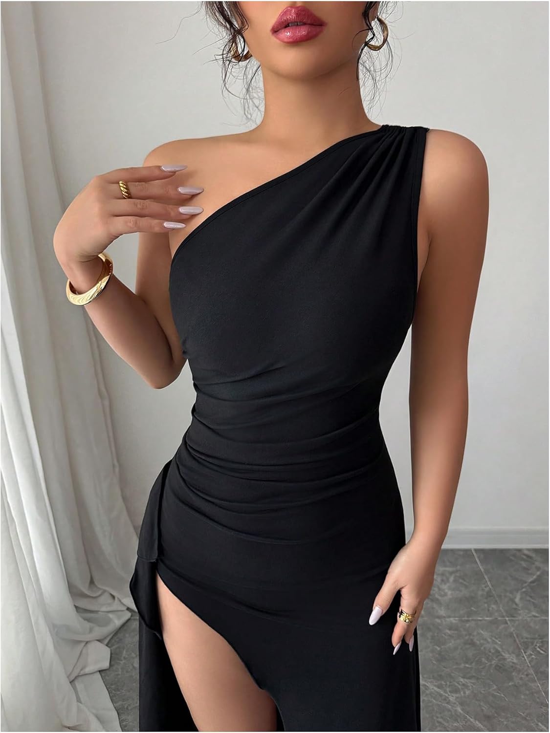 Floerns Women's One Shoulder Maxi Dress Split Backless Flowy Party Wedding Guest Dresses - Image 4