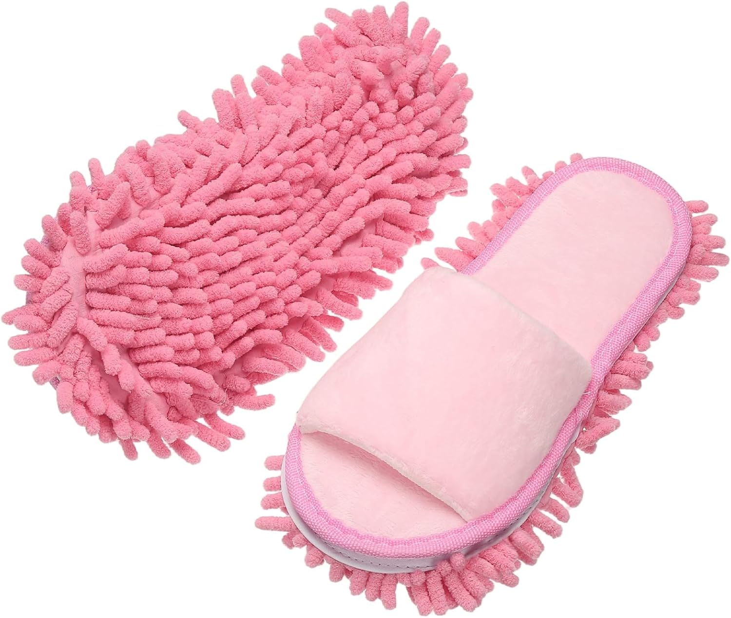 uxcell Microfiber Mop Slippers, Chenille Detachable Mop Shoes Washable Reusable House Slippers for Floor Cleaning Office Home Use Women Men, Small Size 9.6", Pink