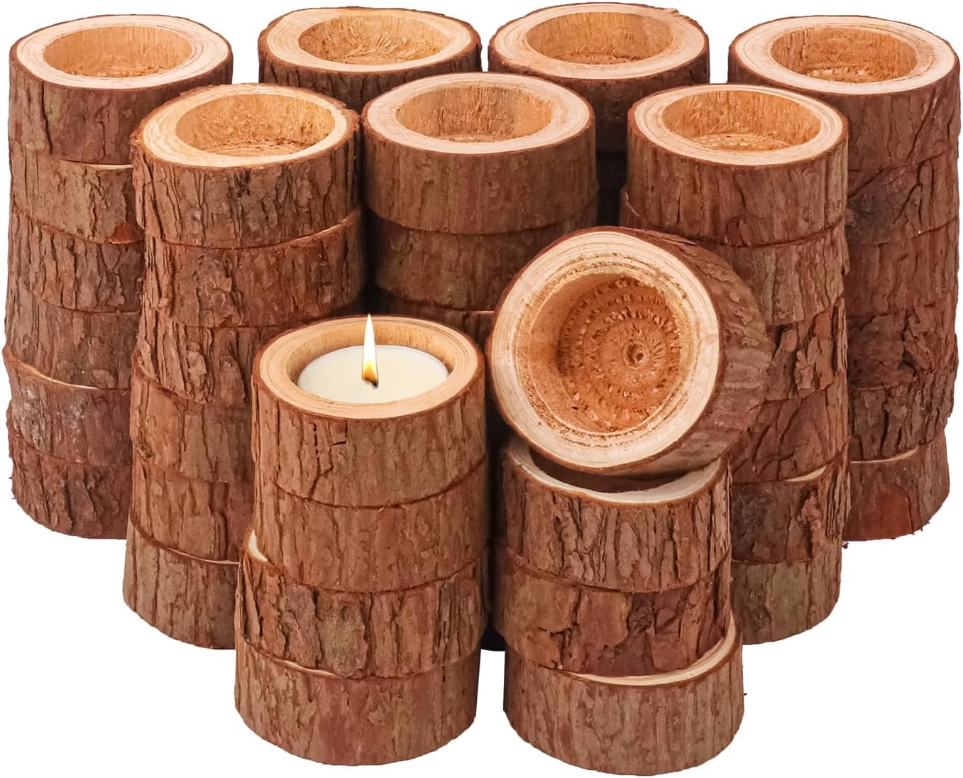50 Pack Wooden Tealight Candle Holders – Exquisite 2-2.36 Inch Wood Votive Tealight Holder for Wedding, Event, and Home Decoration