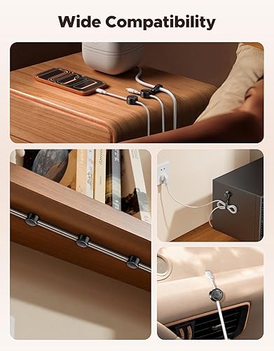 Miniatura 7 de Paquete de 8 clips organizadores de cables con bridas de silicona 2 en 1, organizador magnético de cables suave ajustable y bloqueo de 1s, soporte