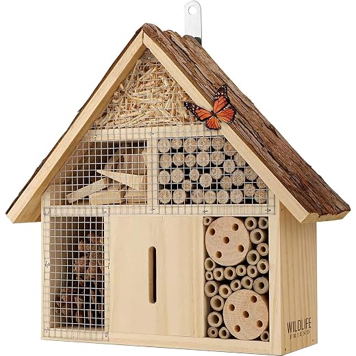 WILDLIFE FRIEND I Insektenhotel mit Metalldach - unbehandelt, Insektenhaus aus Naturholz für Bienen, Marienkäfer, Florfliegen & Schmetterlinge, Bienenhotel & Nisthilfe zum Aufhängen