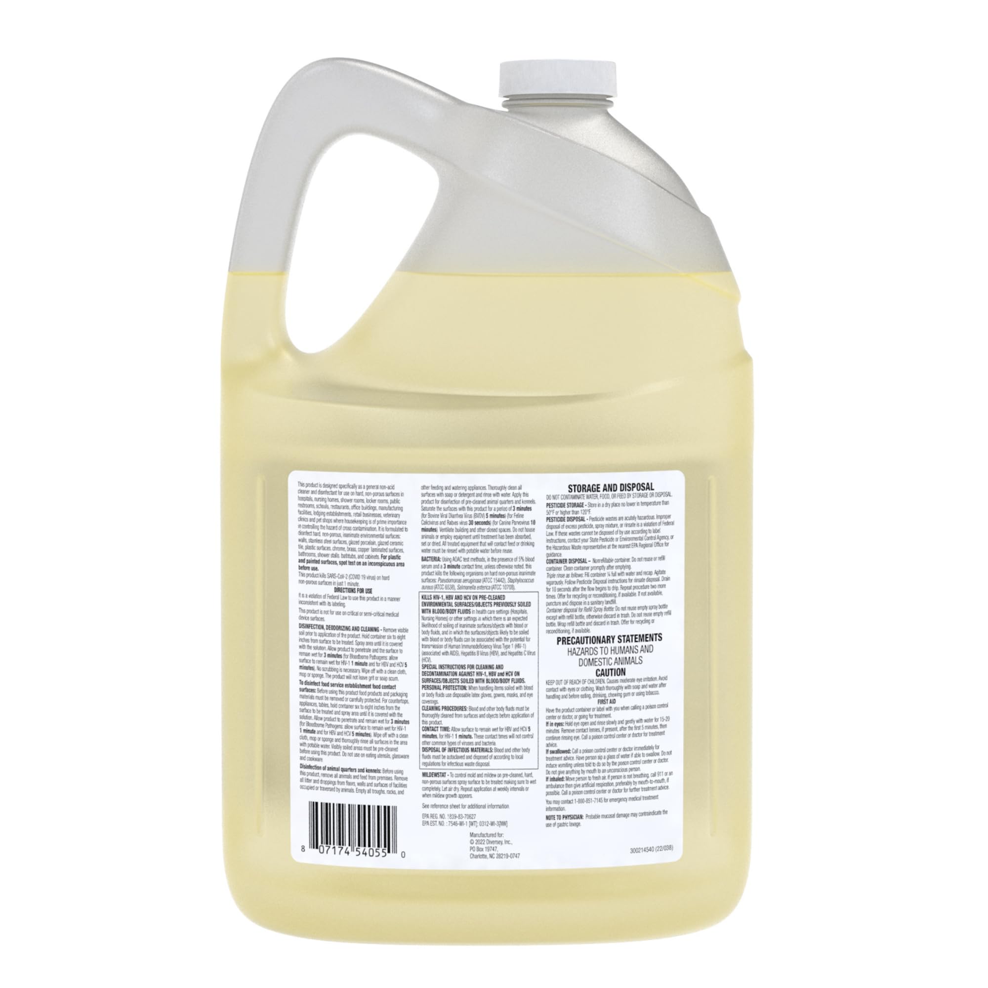 VIREX Diversey CBD540557 All Purpose Disinfectant Cleaner, For Home & Commercial Use, Kills 99.9% of Germs, Multi-Surface, Lemon Scent, 1 Gallon