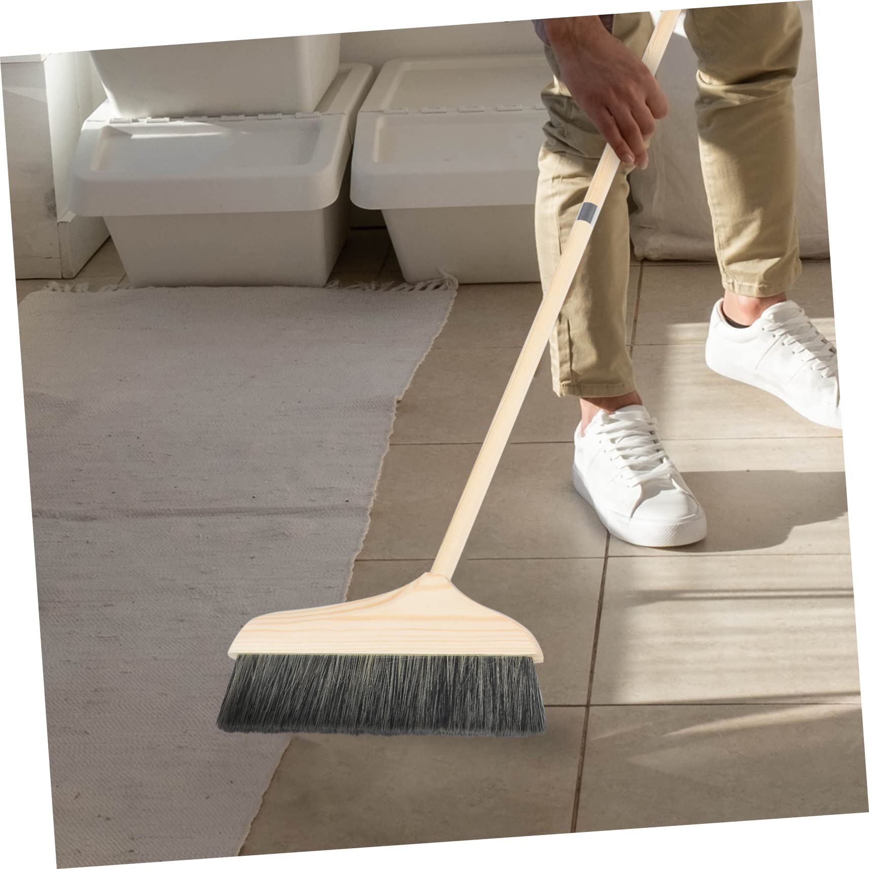 Scopa Portatile e Staccabile a Setole Morbide Manico in Legno Adatta alla Pulizia Delicata Senza Danneggiare Superfici per Pulizia Pavimenti e Tappeti