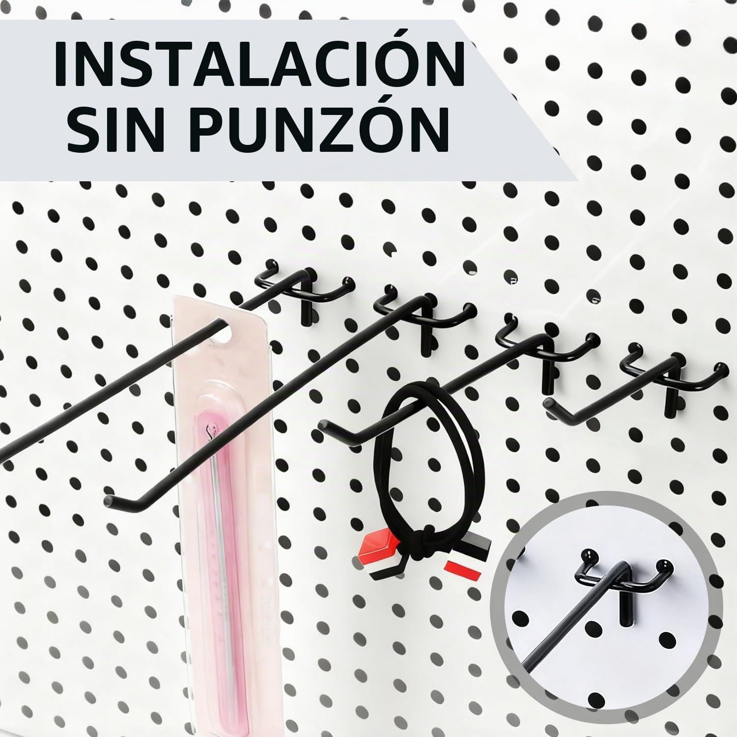 50 Ganchos para Tableros, Ganchos para Panel Perforado,Juego de Ganchos de Metal en 3 Tamaños (5, 10, 15 cm),Para Tablero de Herramientas, Cocina, Garaje y Organización