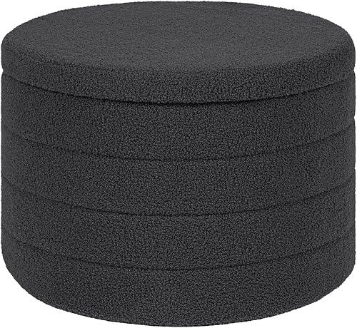 Miniatura 10 de Otomana redonda de almacenamiento Boucle de 14.6 pulgadas con tapa de bandeja, asiento de taburete plegable para reposapiés, mesa auxiliar, para