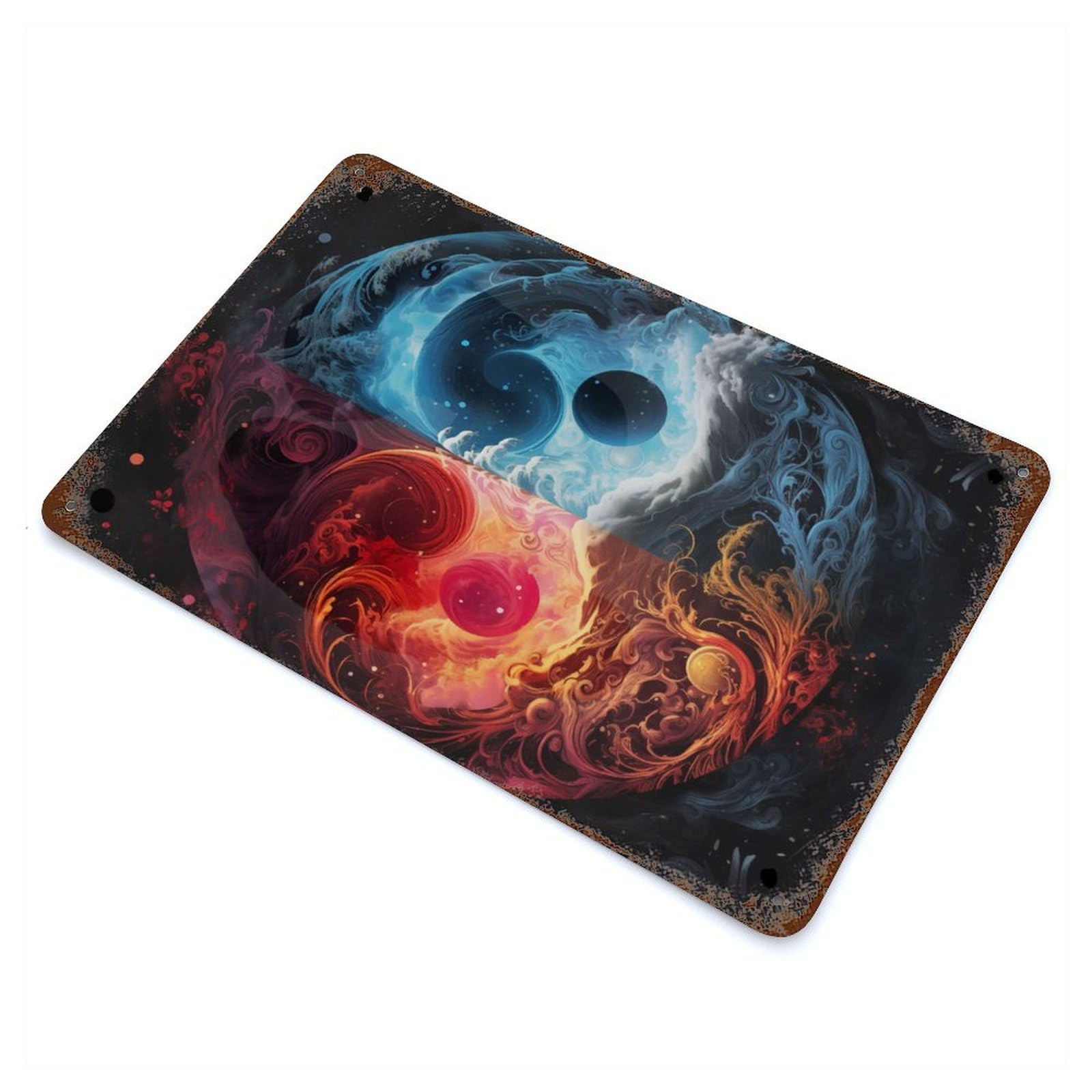 Yin Yang M Vintage Wall Sign 11.8"x7.9", Rust Effect Metal Decor for Cafe, Home Bar And Lounge Decor