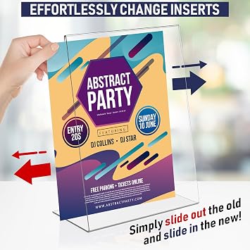 Slant Back Acrylic Sign Holder A4, 6 Pack, Portrait Ad Frames, Clear Picture Frame for Signs, Brochure, Flyer, Menu, Paper, Poster, Display. Slanted Plastic Message Board Stand for Home, Office, Store