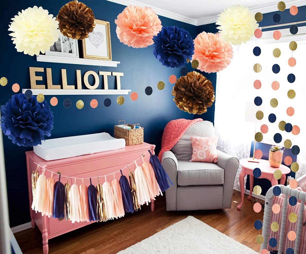 Buy Navy Peach Birthday Decorations Bridal Shower Decorations Qian's