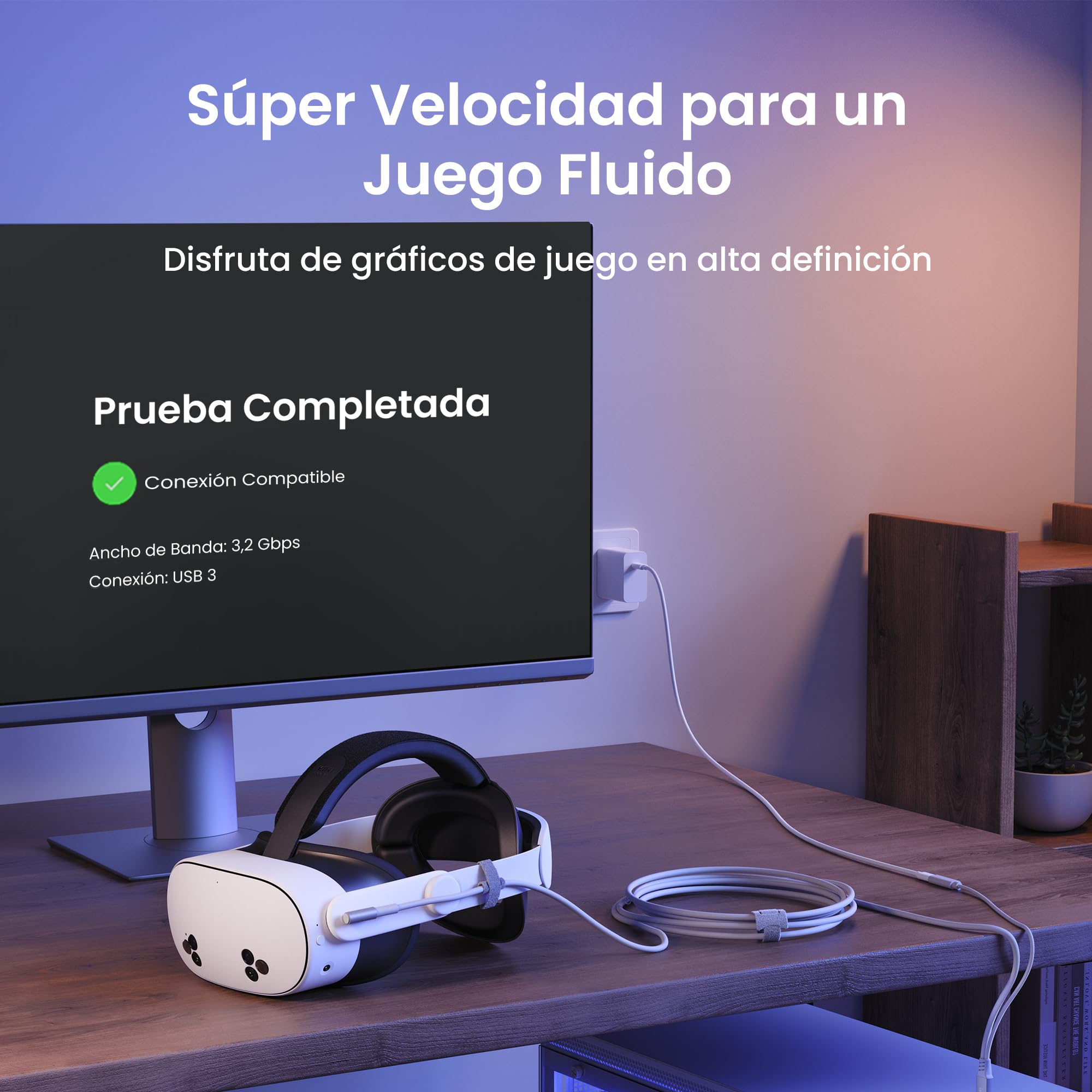 KIWI design Cable Link con Carga 5M Compatible con Meta Quest 3s Quest 3 Quest 2/Pro/Accesorios Pico 4 y PC/SteamVR, Cable USB 3.0 a USB-C Link con Super Rápida 5 Gbps, para Juego Prolongado