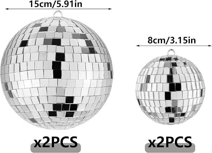 Set 4 pcs bolas espejo disco 6 in y 3.15 in miniatura 3