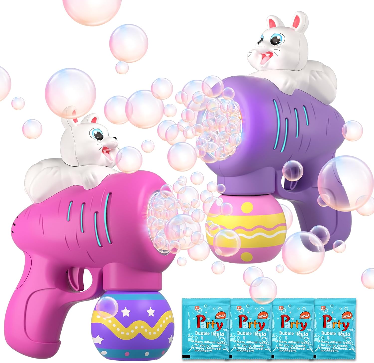 2PAck Easter Bubble for Kids, Easter Toys for Kids, Easter Bubble Machine for Easter Basket Stuffer, Easter Toy Gifts for Kids, Light Up Easter Bubble Maker with 4 Bubble Solution
