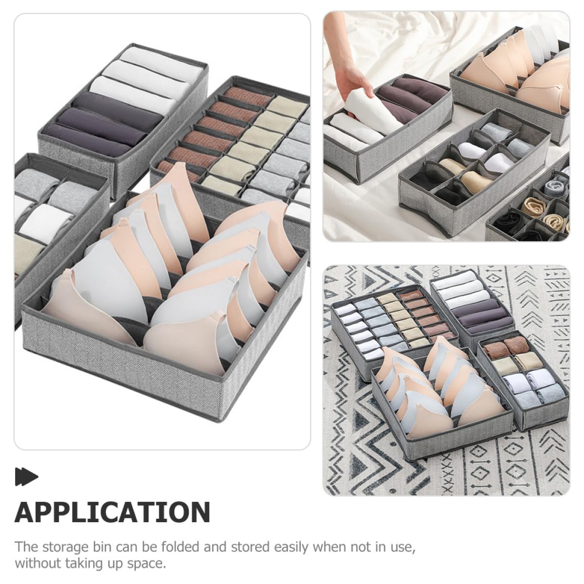 Alipis 4 Stück Teiliges Faltbares Aufbewahrungsbox Stoff Organizer für Unterwäsche Bhs Socken mit Robustem Reißfestem Oxford material Platzsparend und Vielseitig für Schubladen und