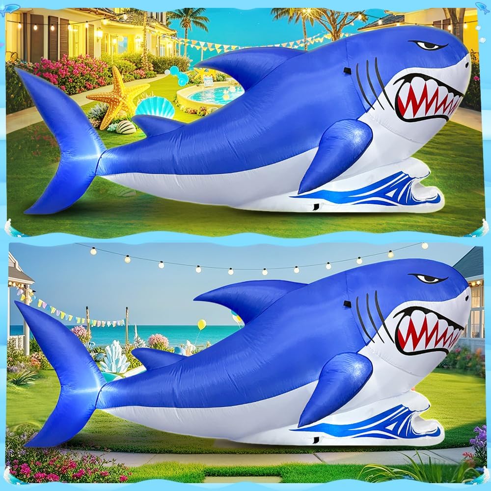 7 FT Shark Inflatable Decoration, Spring Inflatable Blow Up Animal Decorations Built LED Lights for Outdoor Yard Farm Lawn Holiday Garden Birthday Party