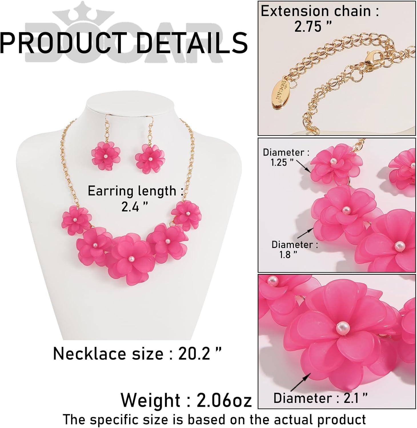 Bocar Flower Collar Necklace, Floral Flower Summer Beach Statement Choker Necklace and Earrings Set for Women, Handmade Women Jewelry Gift - Image 6