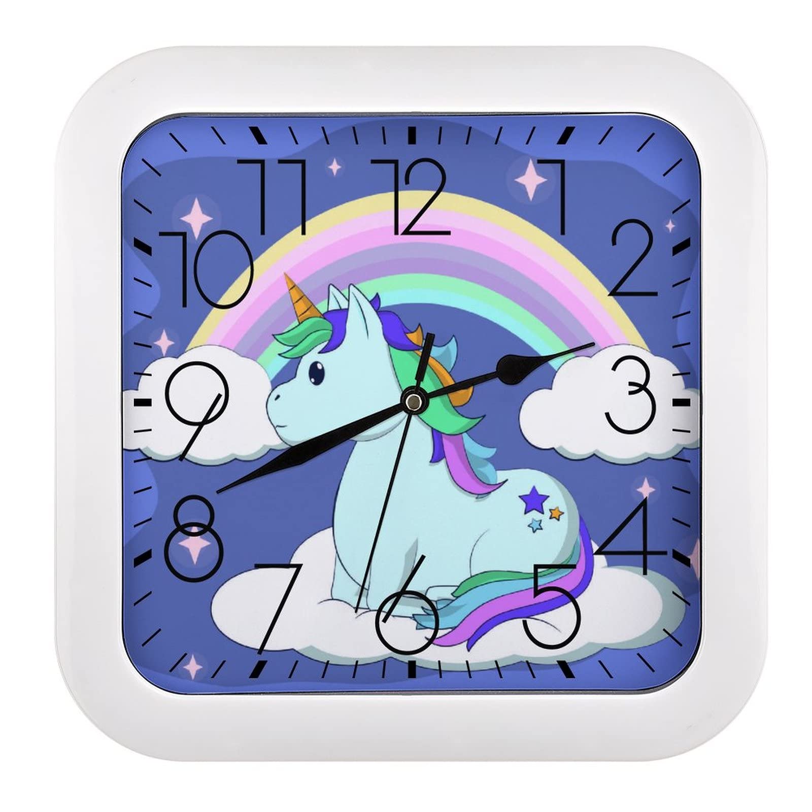Pendule murale silencieuse licorne arc-en-ciel 26cm sans tic-tac