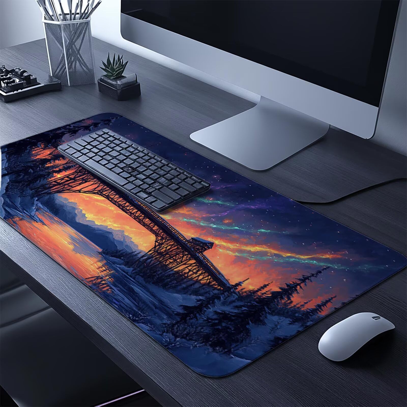 Podkładka pod mysz, XXL, 60 x 140 x 0,3 cm, wodoodporna, gamingowa podkładka pod mysz, zwiększona dokładność i prędkość, akcesoria do gier, laptop, biuro, prezent dla mężczyzn, FSBD-4104