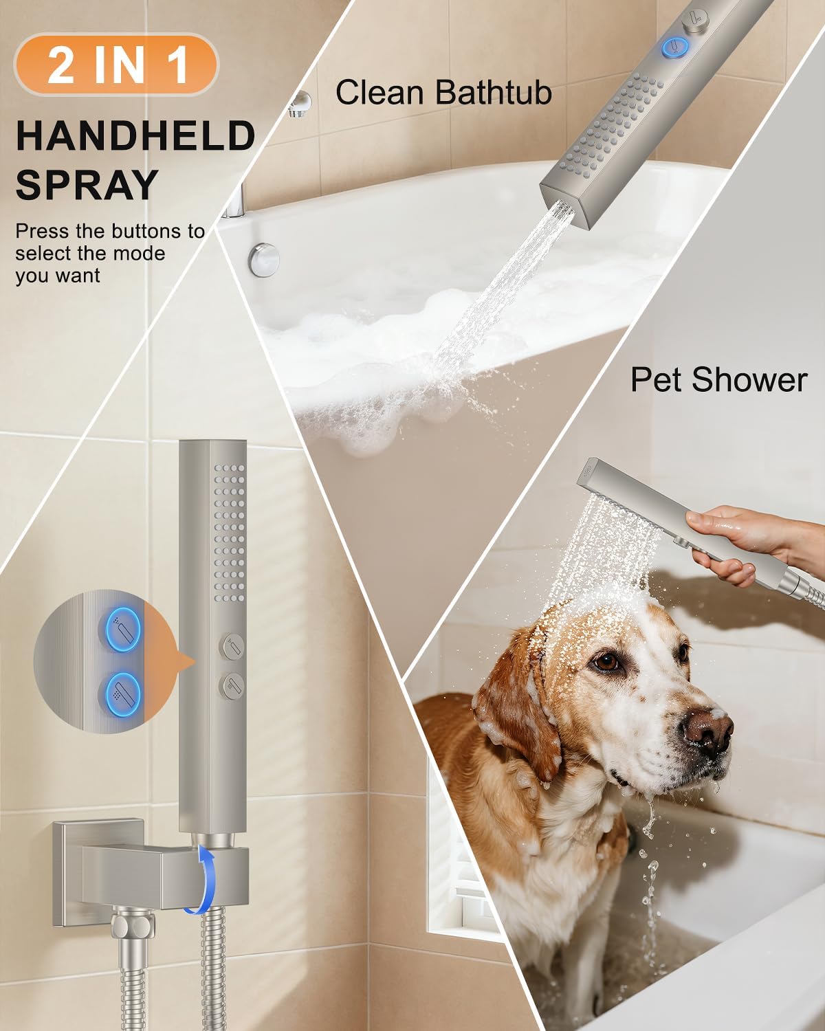 Brushed Nickel Shower System with Tub Spout, Wall Mounted Bathtub Shower Faucet Set, 12" Rainfall Shower Head and Handheld Shower Combo, High Pressure Shower Fixtures Set with Rough-in Valve