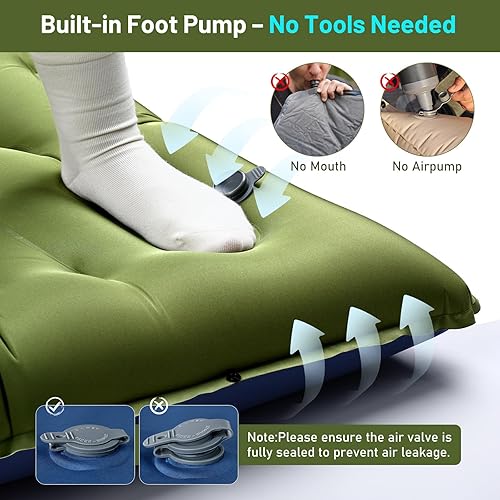 Miniatura 4 de KASBAH Colchoneta de dormir para campamento, extra ancha de 6 pulgadas de grosor, inflable, con bomba de pie y almohada integradas, equipo