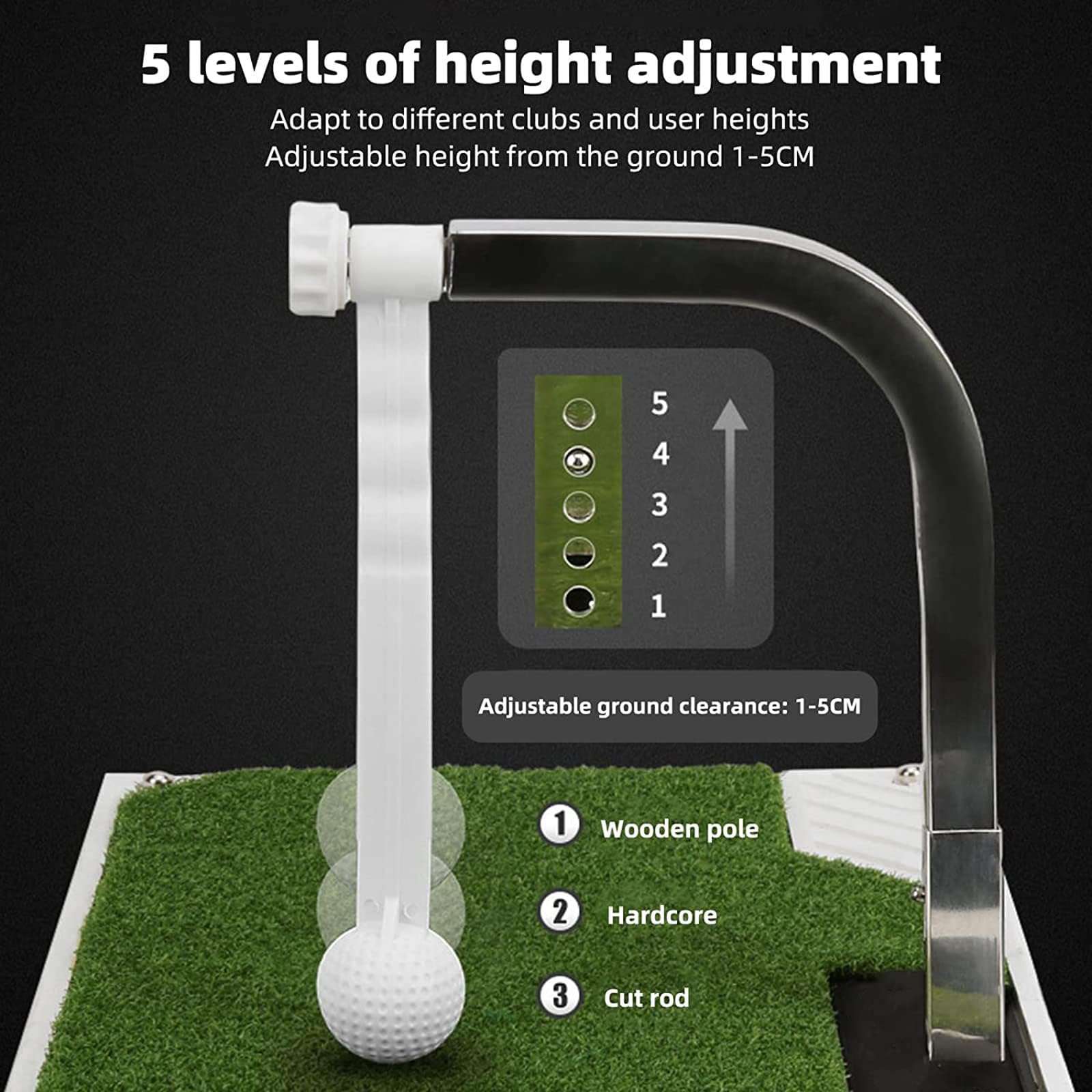 Alfombrilla de entrenamiento de golf con altura ajustable, ayuda de práctica de swing para uso en interiores y exteriores