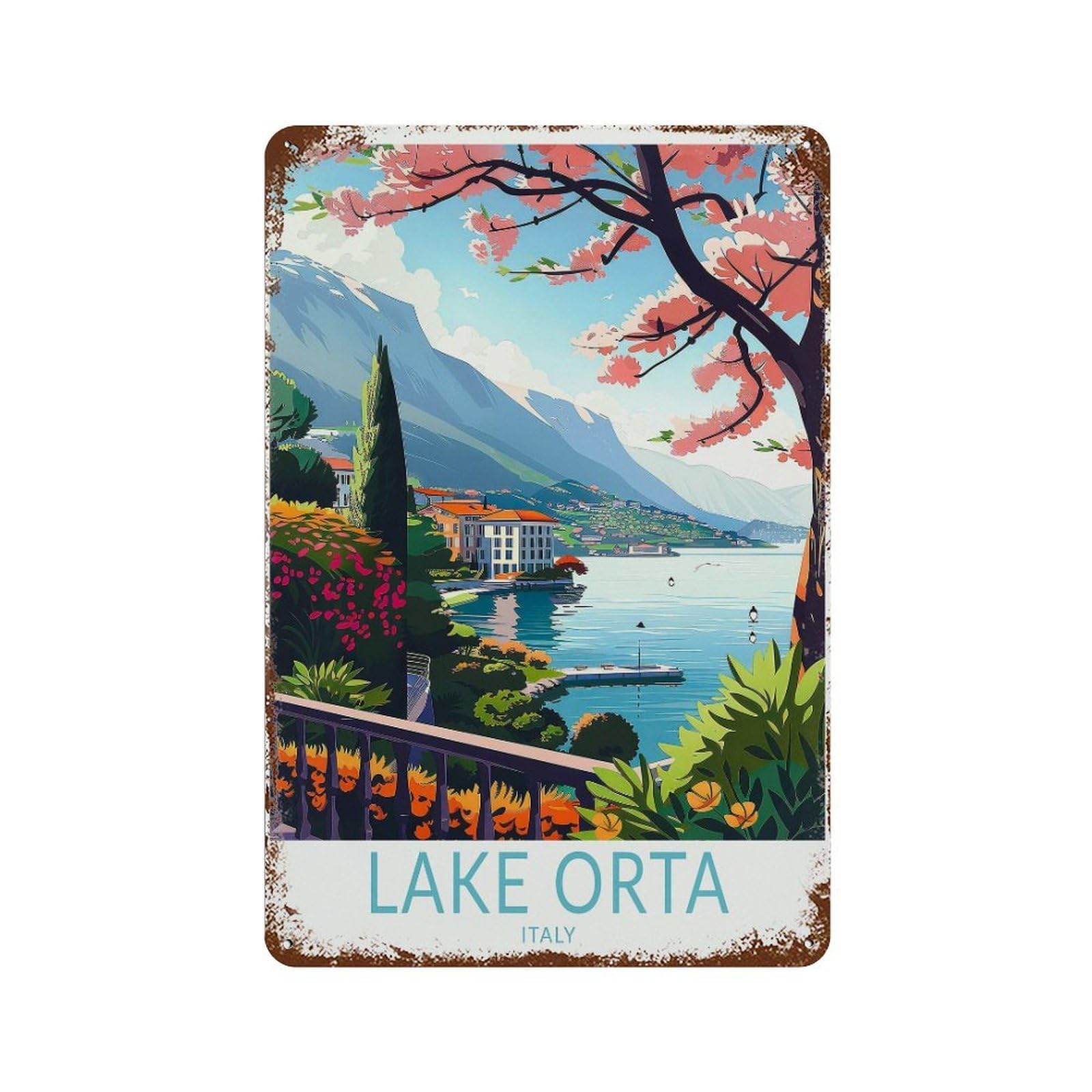 xiaoxiaoshen Lake Orta Travel Italy City Decor, Gift Wall Decor Art Metal Tin Poster Modern Home Decor Art Home Bar Shop Decorations Vintage Sign 30x20cm